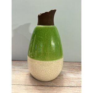 Green Distressed Ceramic Jar Crackled Glazed Free Form Design  8”